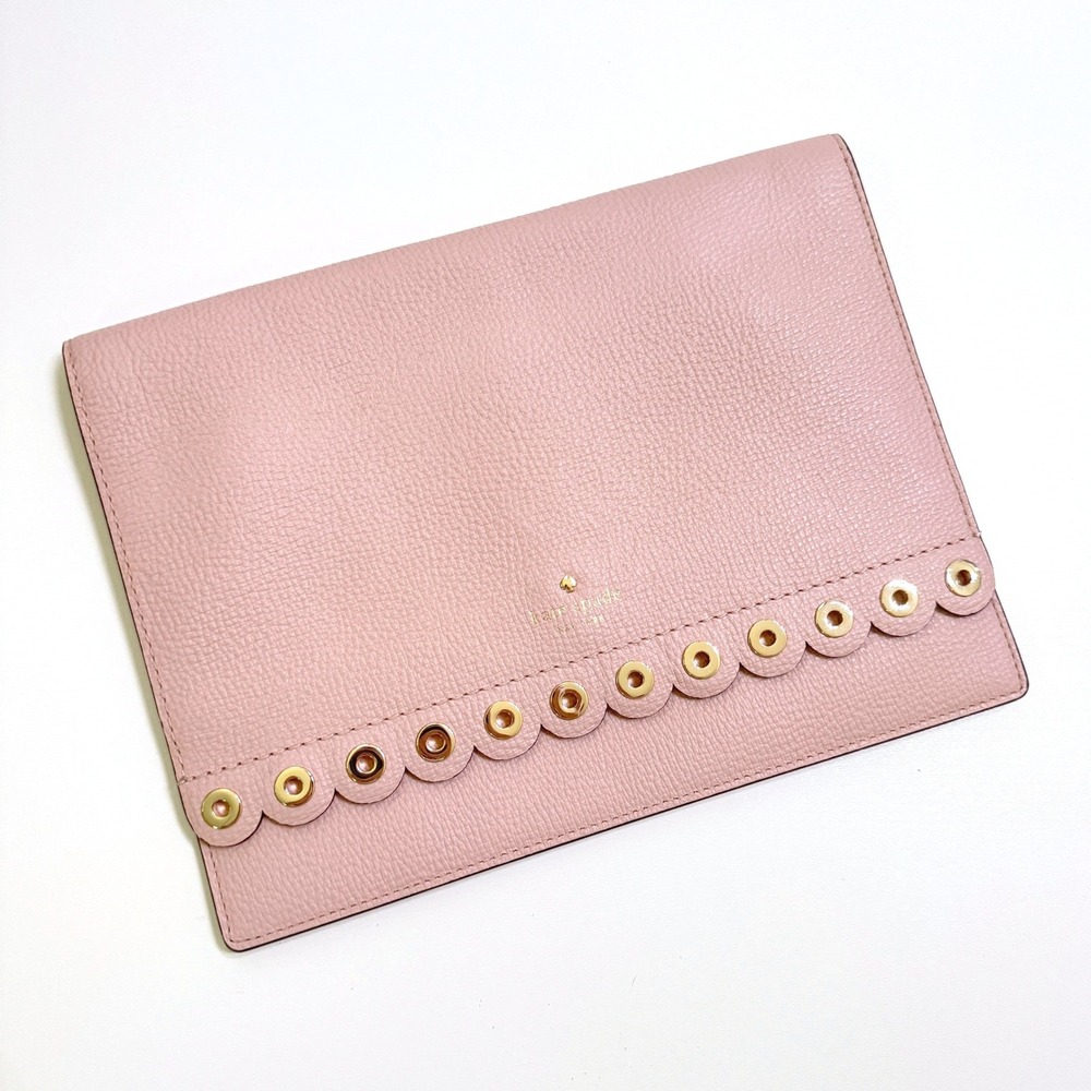 Kate Spade Paloma Road Mallo Leather Clutch Pink Scalloped Grommet Envelope